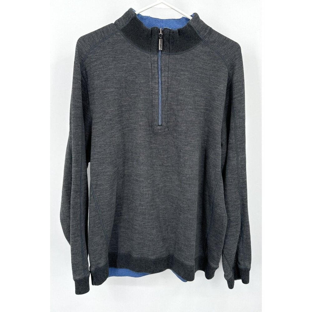 Tommy‎ Bahama Sweater Mens M Pullover Reversible 1/4 Zip Gray Mock Neck